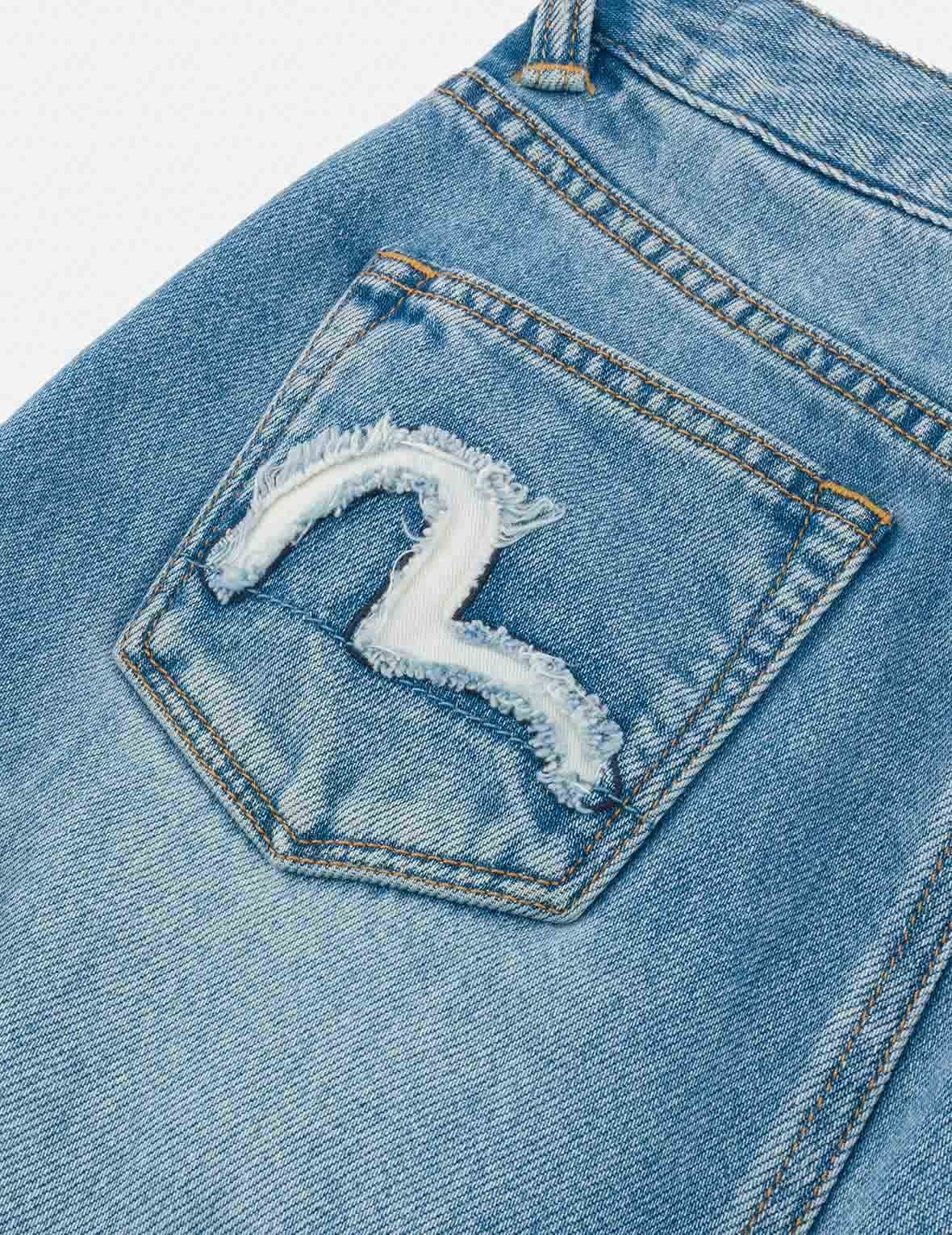 Deconstructed Inserted Seagull Embroidery Fashion Fit Denim Cargo Skirt - 11