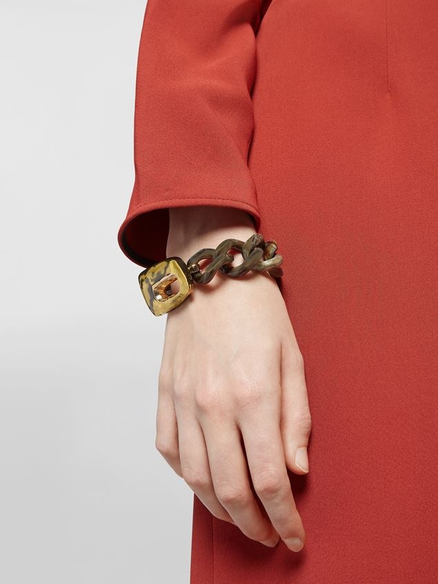 TRAPEZE BRACELET IN METAL RESIN AND GREEN ENAMEL - 2
