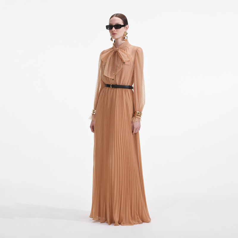 Tan Dot Mesh Maxi Dress 2