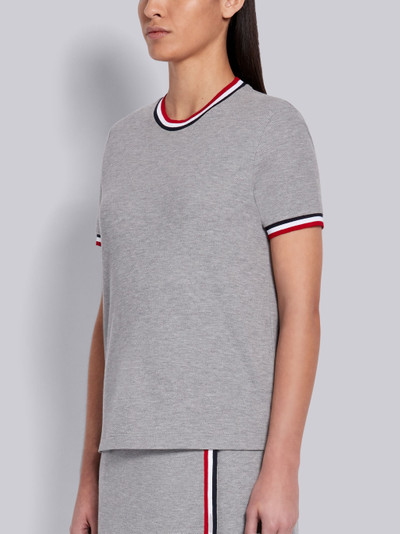 Thom Browne Light Grey Cotton Pique Tricolor Rib Trim Short Sleeve Tee outlook