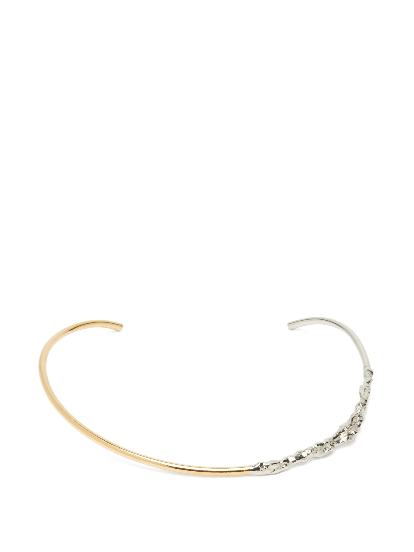 Stone-ornament two-tone metal choker - 1