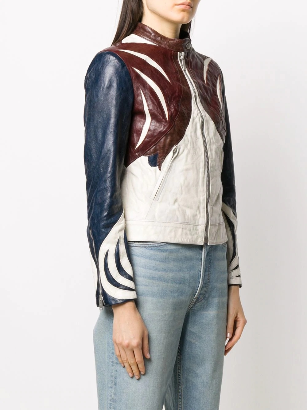 panelled leather jacket - 3