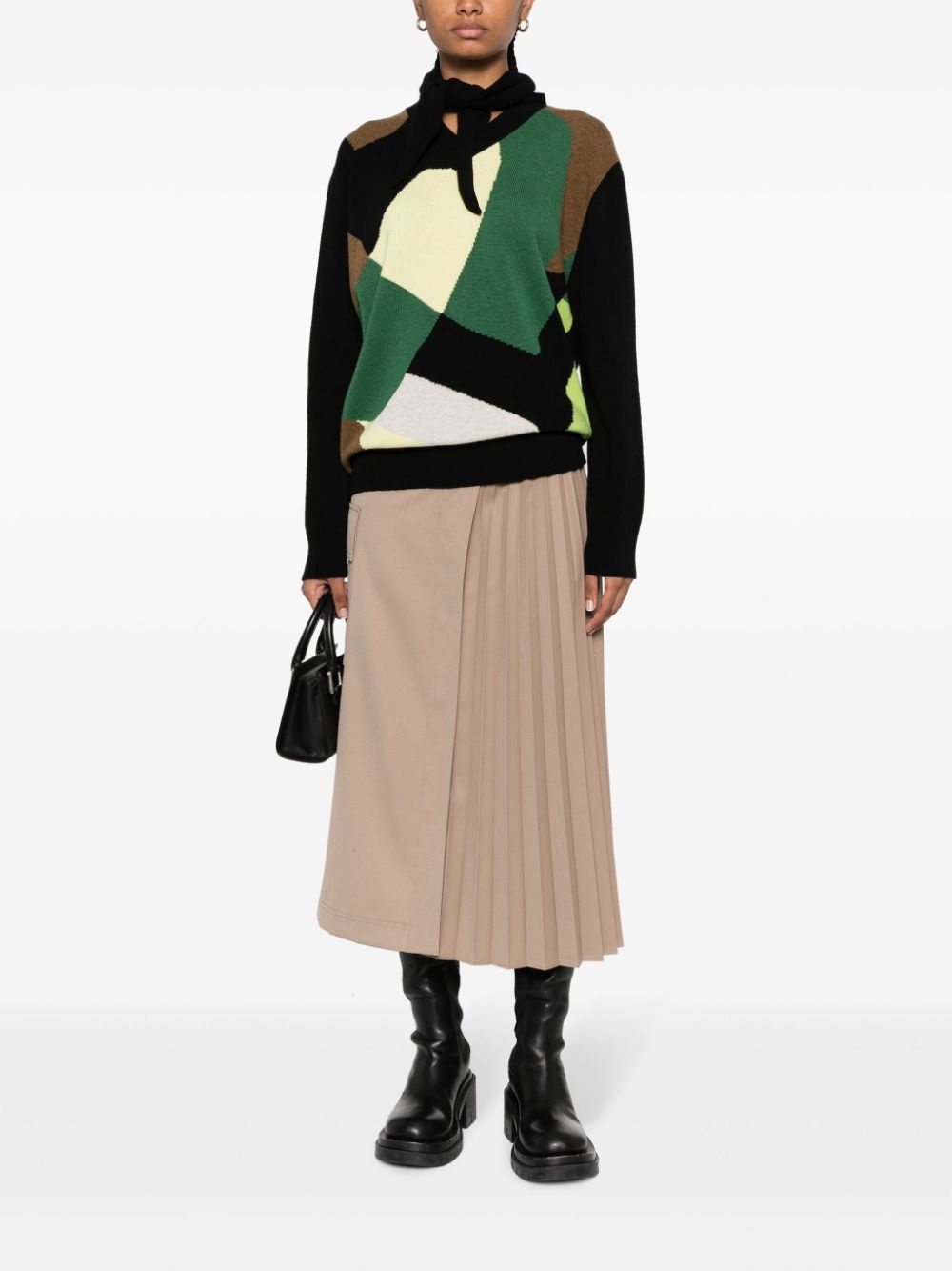 colour-block scarf jumper - 2