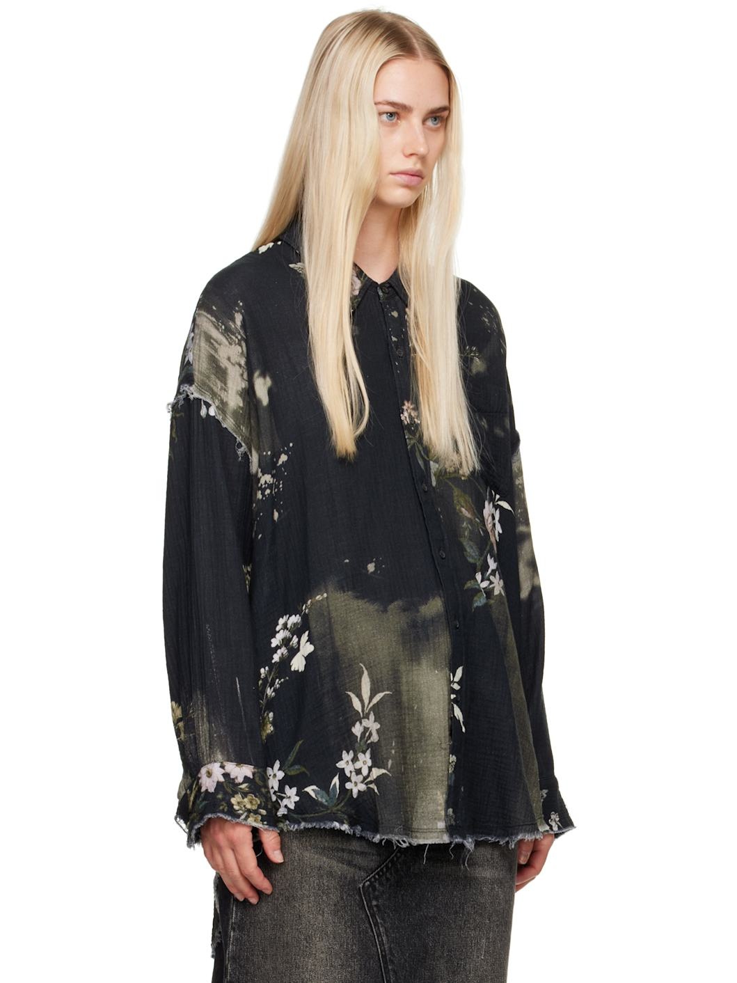 Black Shredded Seam Drop Neck Shirt - 2