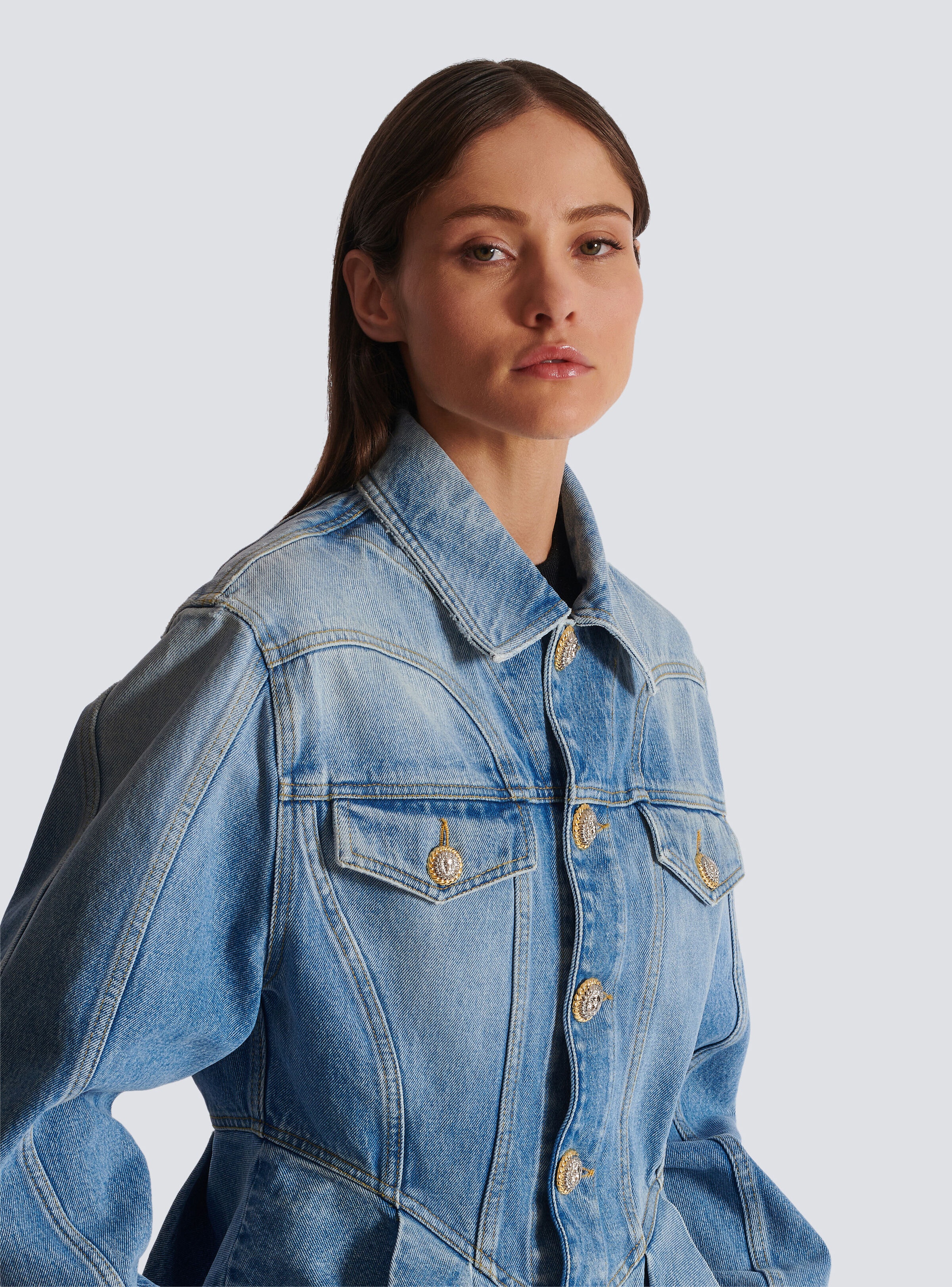 Pleated denim jacket - 7