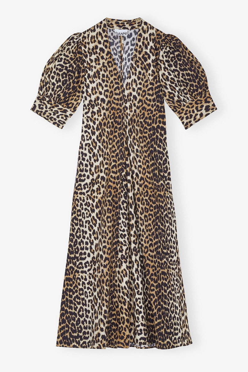 LEOPARD COTTON POPLIN V-NECK MAXI DRESS 1