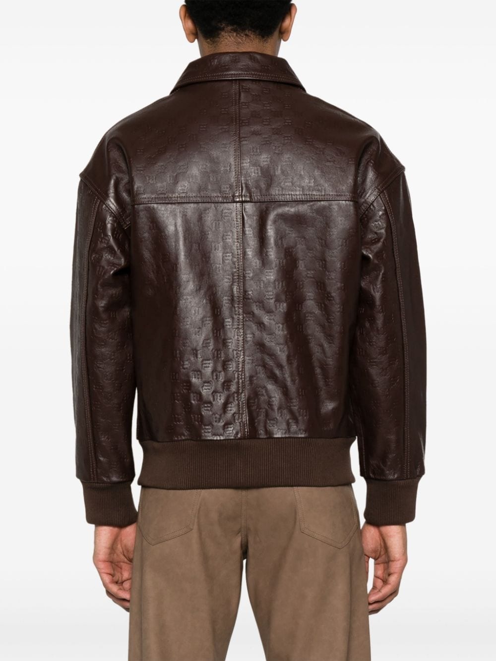 logo-embossed leather jacket - 4