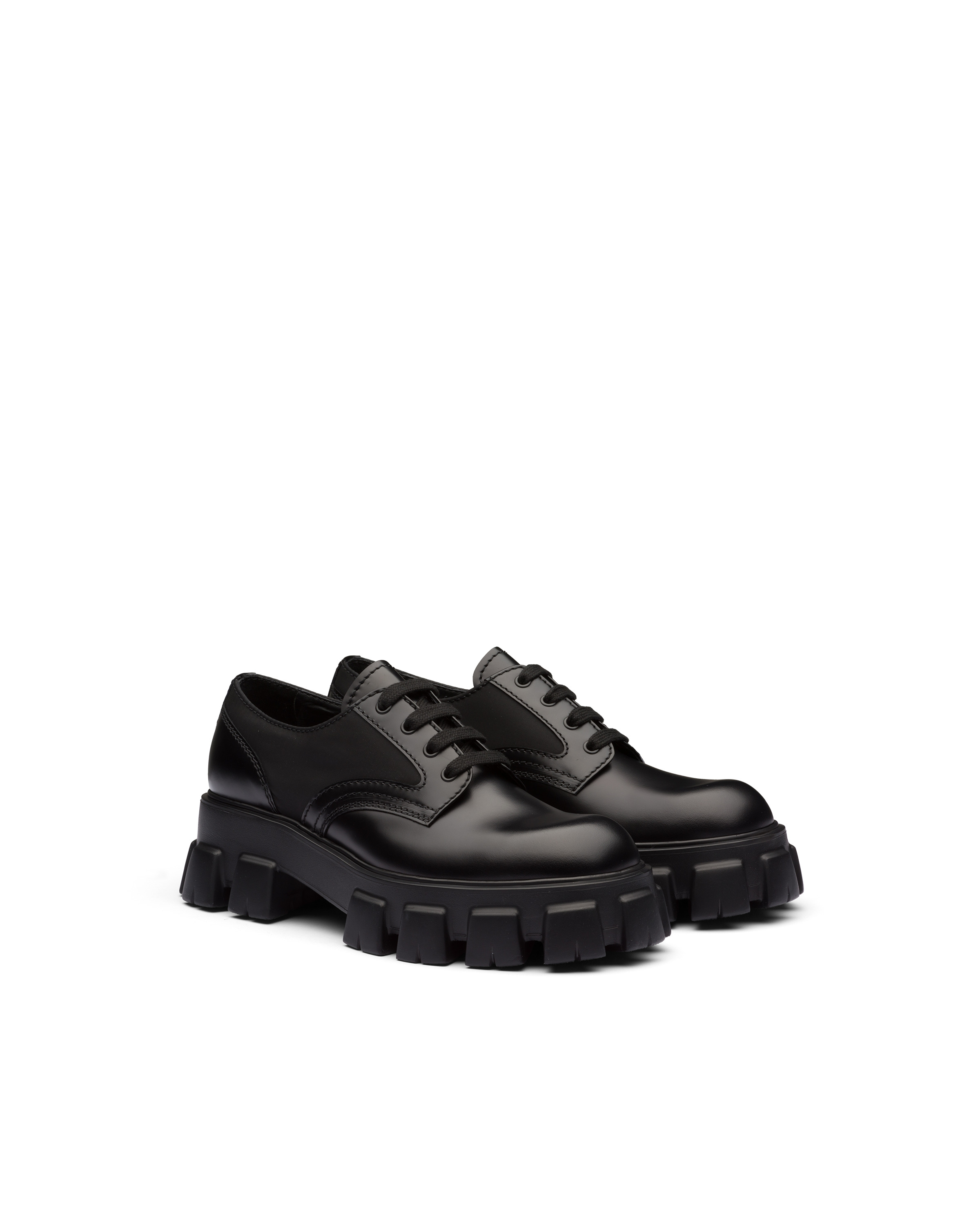 Prada Monolith brushed leather and nylon lace-up shoes - 1