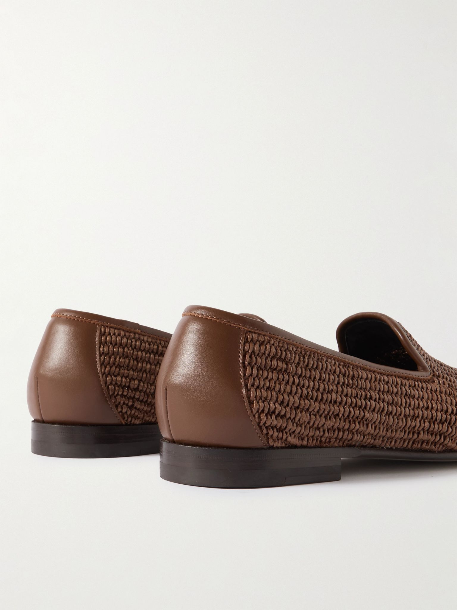 Mario Leather-Trimmed Raffia Loafers Dark brown - 5