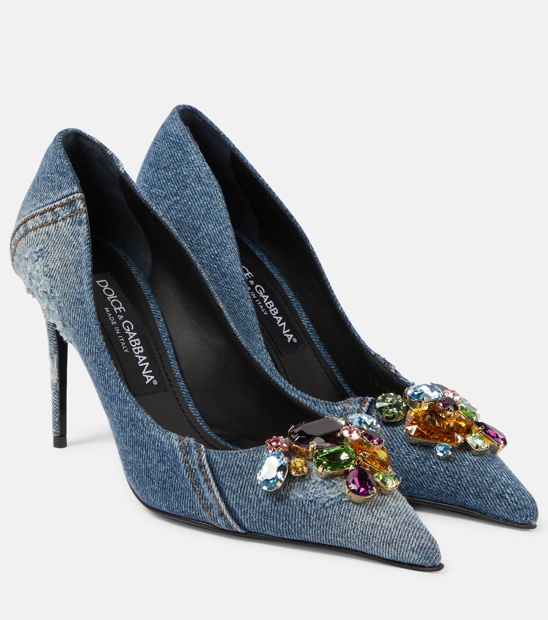 Crystal-embellished denim pumps - 1