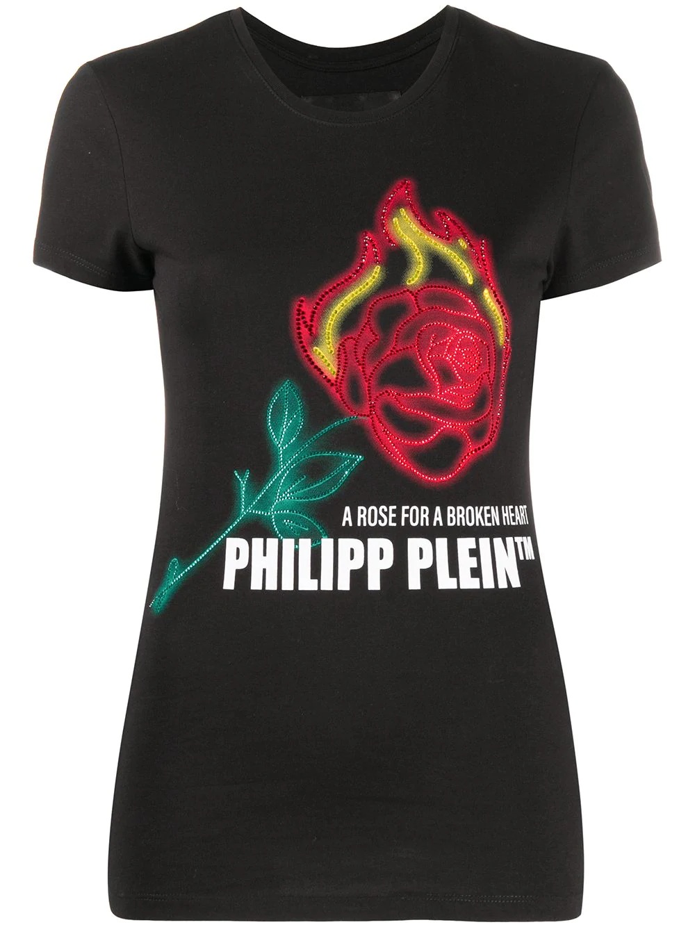 embellished rose print T-shirt - 1