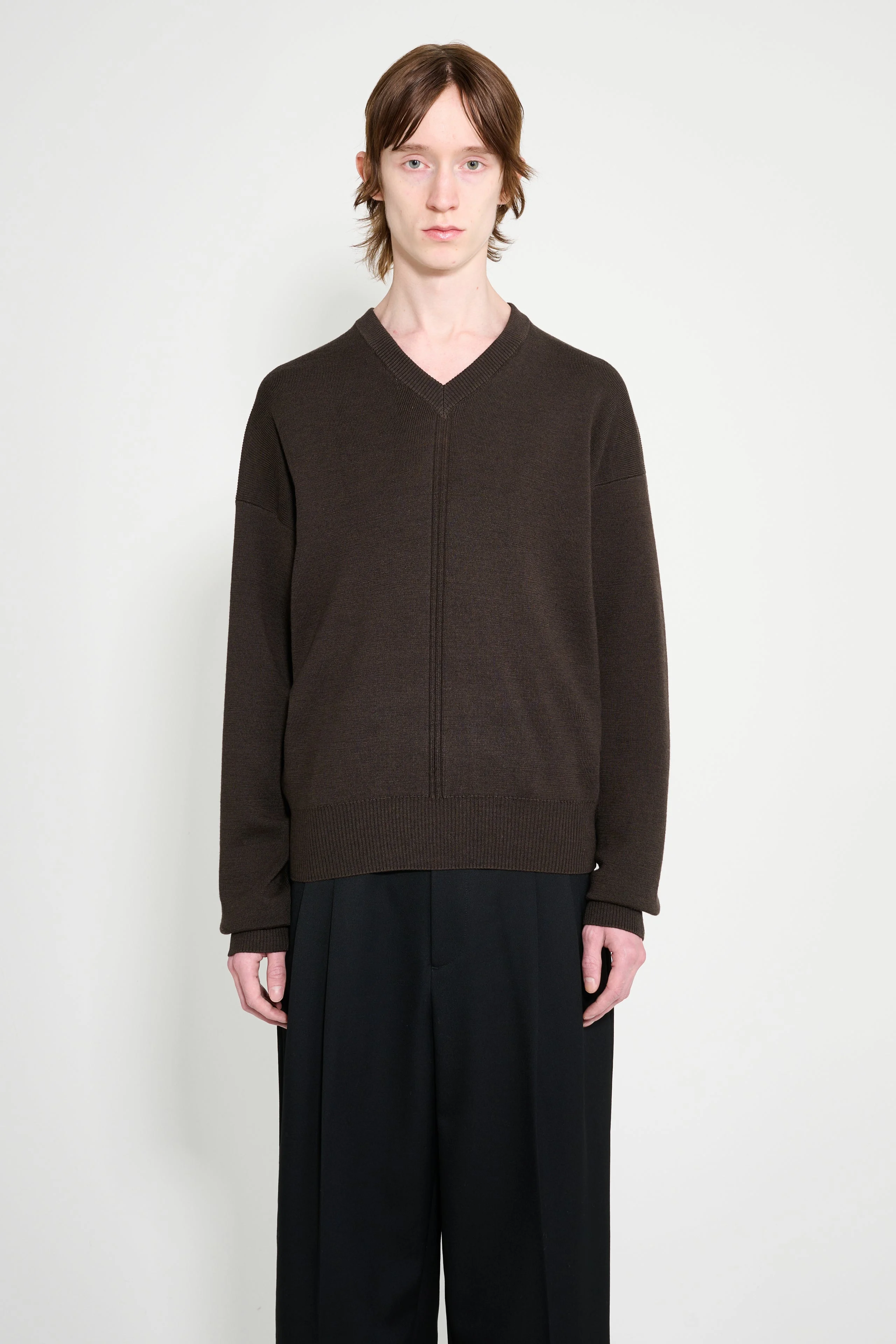 LEMAIRE V NECK SWEATER DARK CACAO - 1