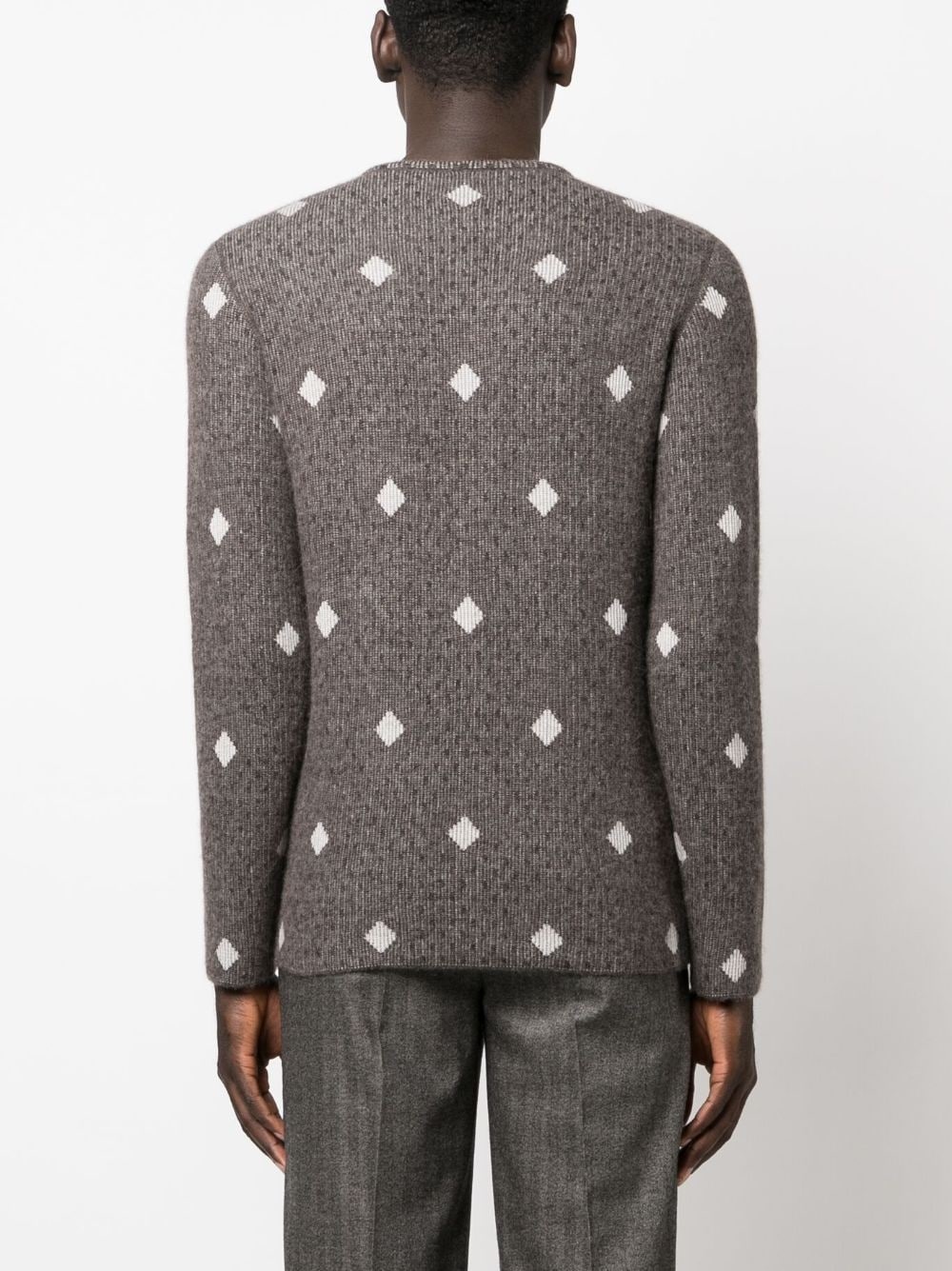 diamond-jacquard crew-neck jumper - 3