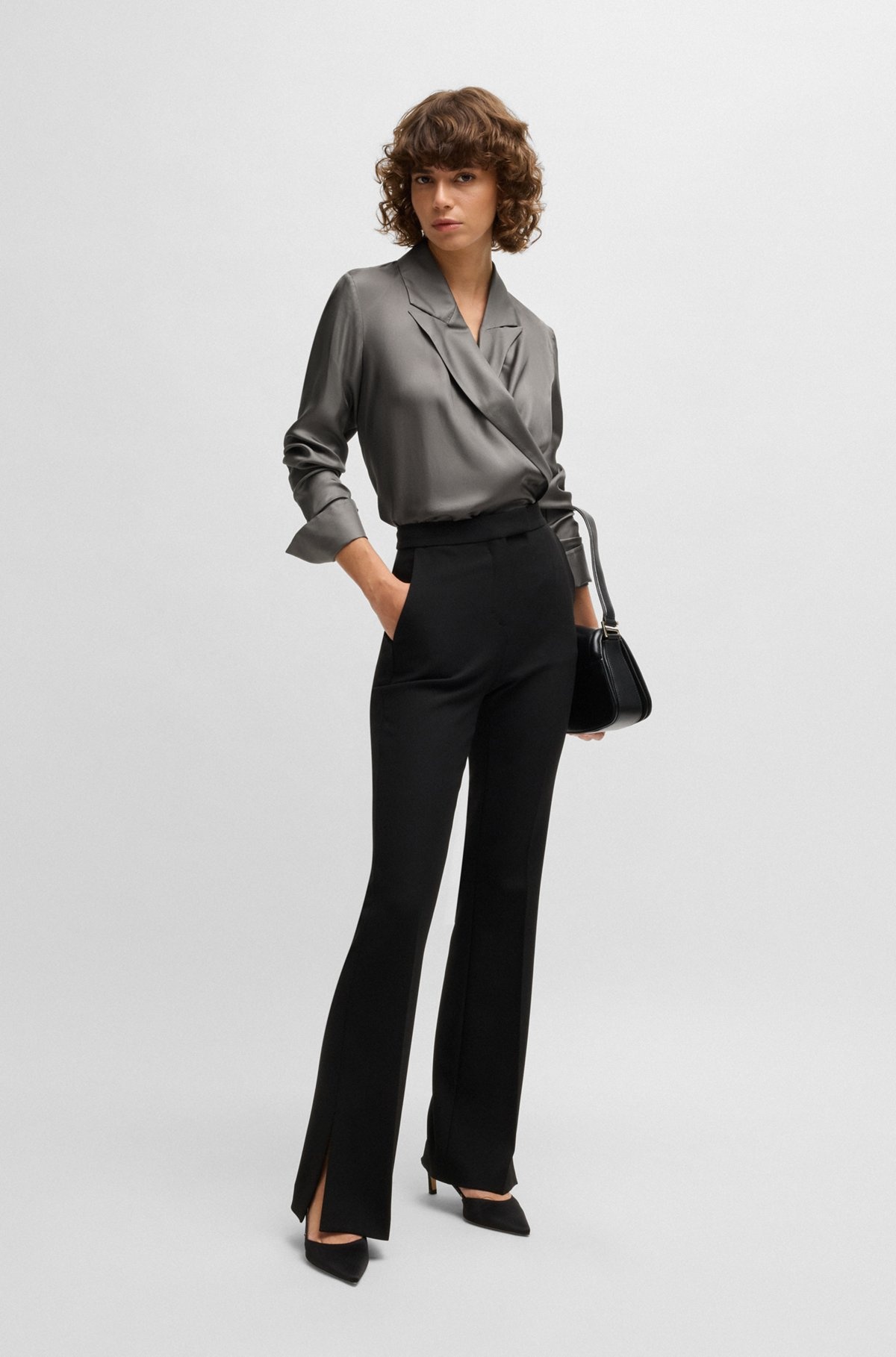 SLIM-FIT BLOUSE IN SILK WITH WRAP FRONT - 3