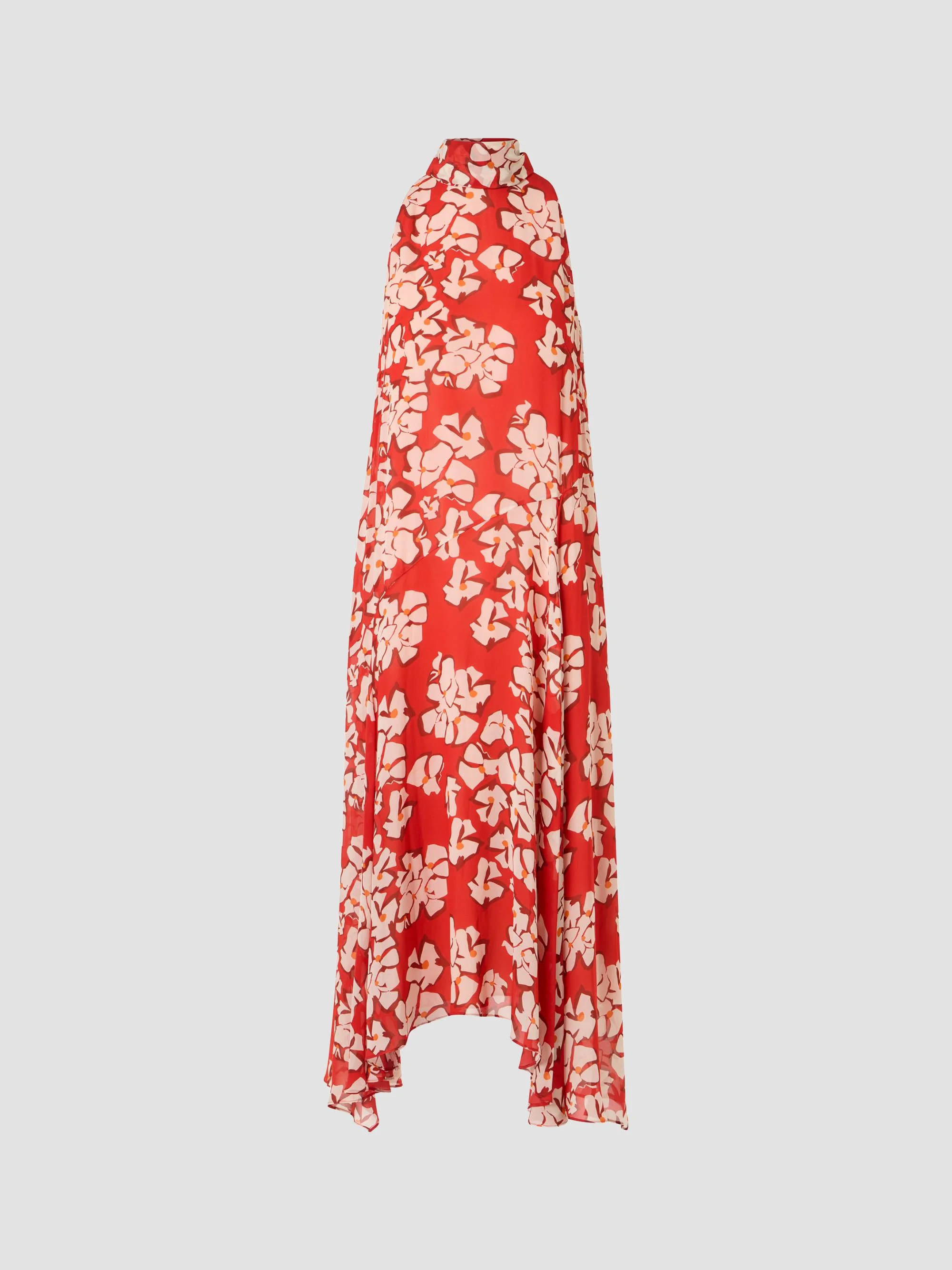 Women's Floral Georgette Handkerchief Midi Dress - Red Cream - 1