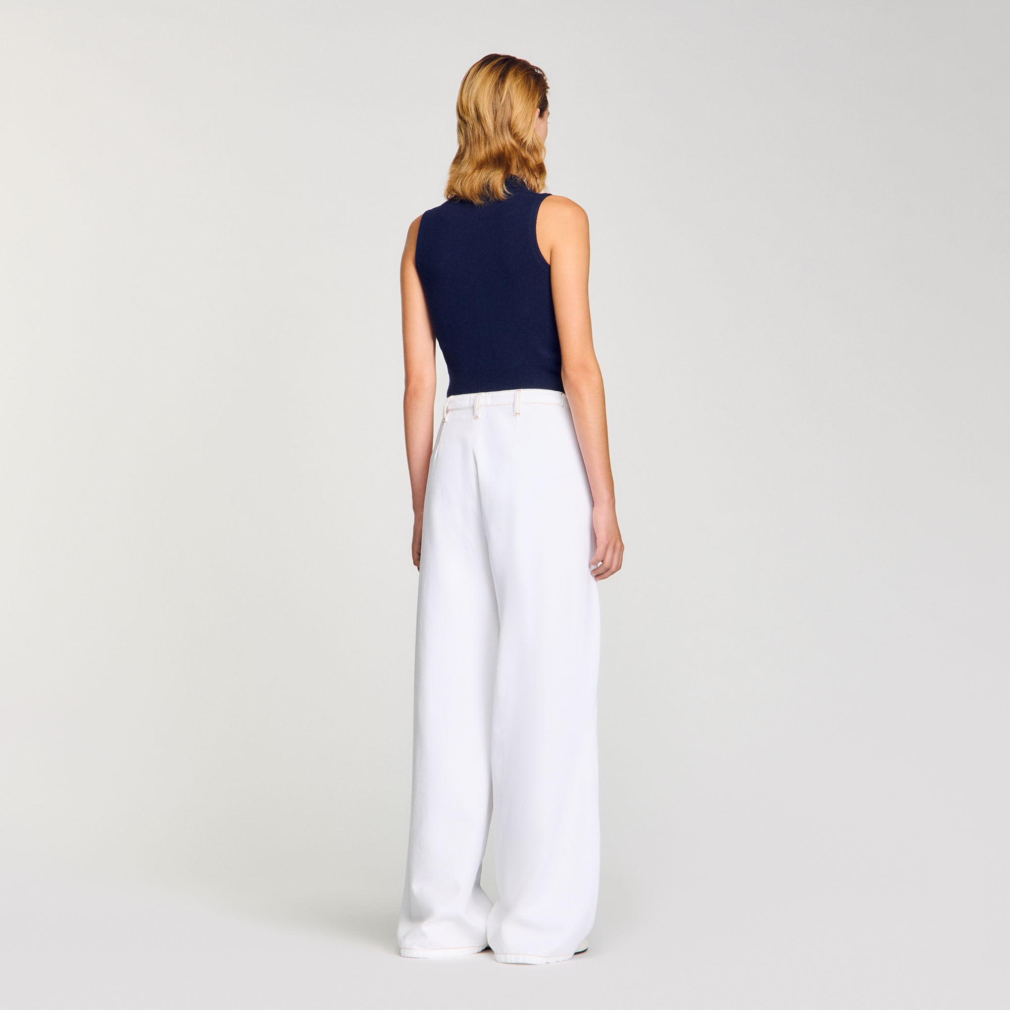 TOPSTITCHED WIDE-LEG JEANS - 5