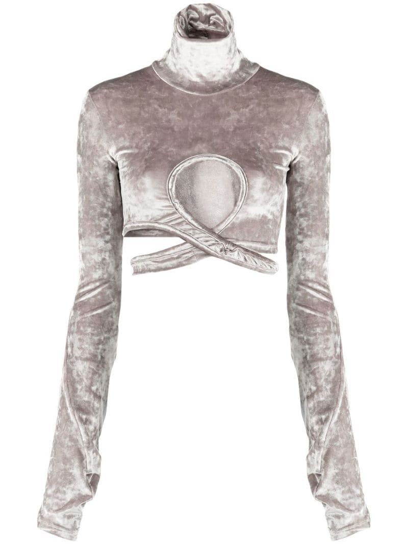 cut-out detail velvet top - 1