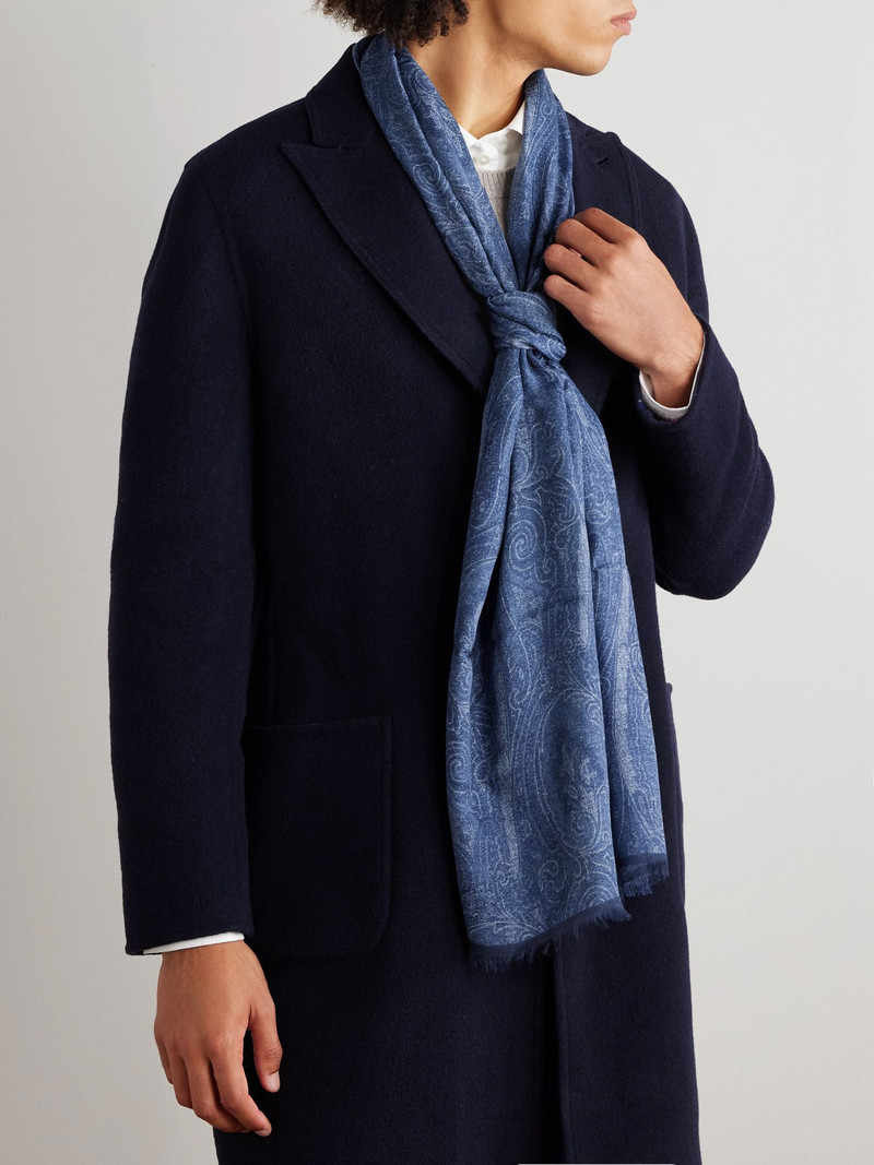 Etro Paisley-Print Fringed Modal and Cashmere-Blend Scarf Blue outlook