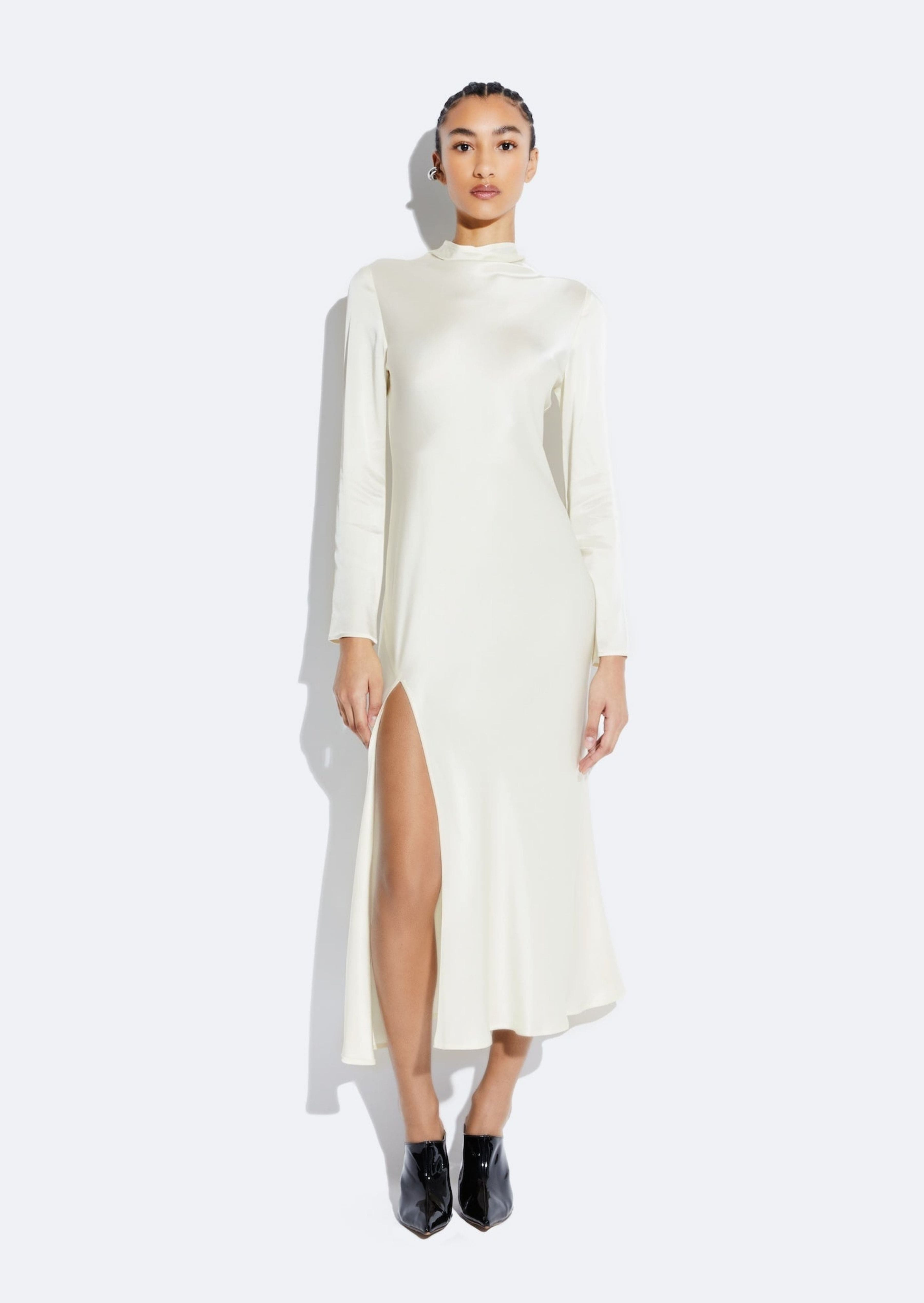 Satin Draped Neck Dress - 2