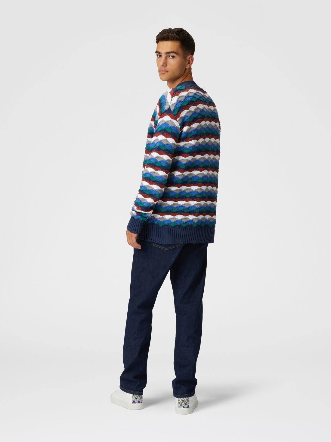 Cotton-blend cardigan with wave pattern and contrasting piping - 3