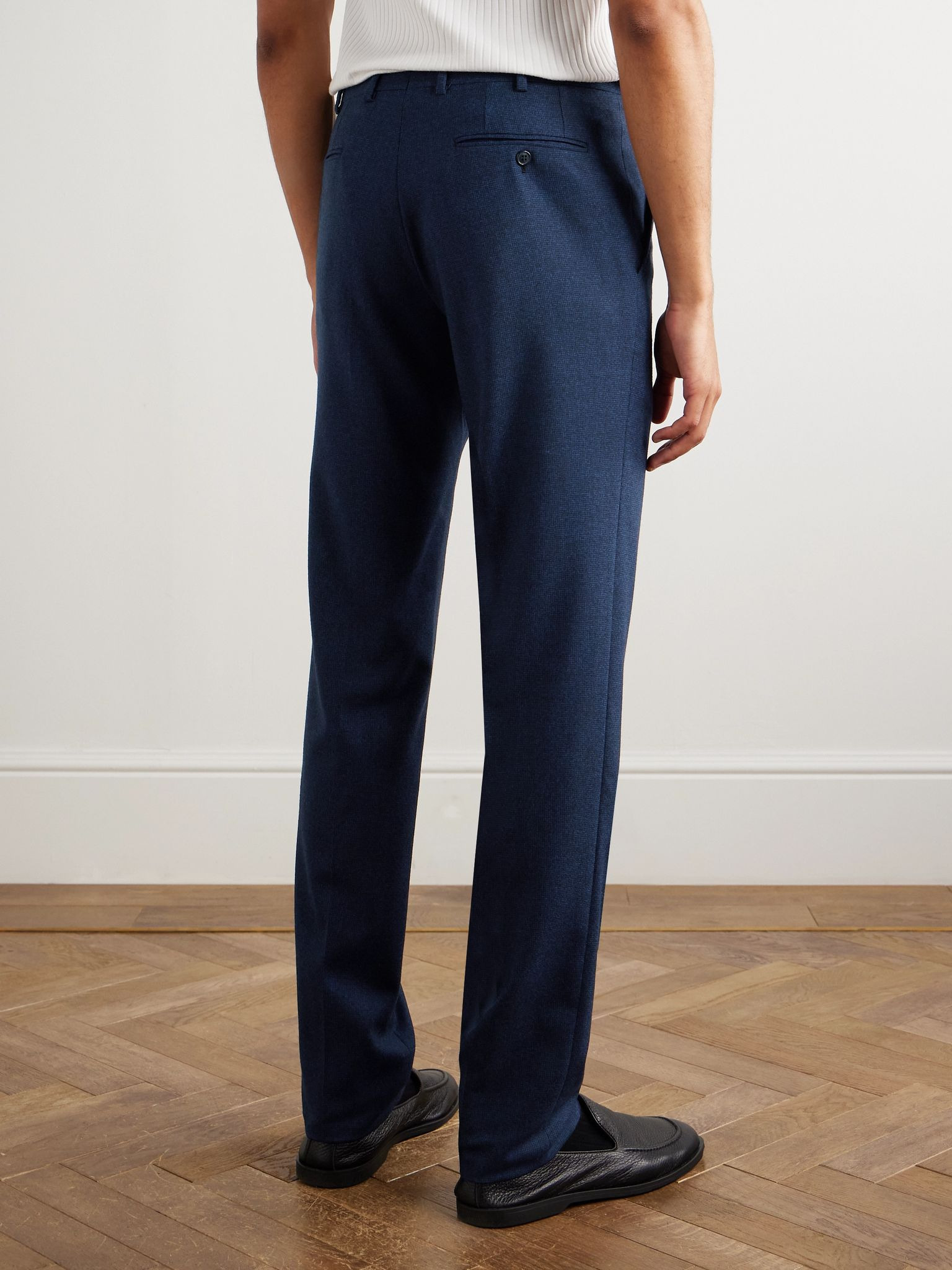 Tapered Checked Wool Suit Trousers Blue - 4