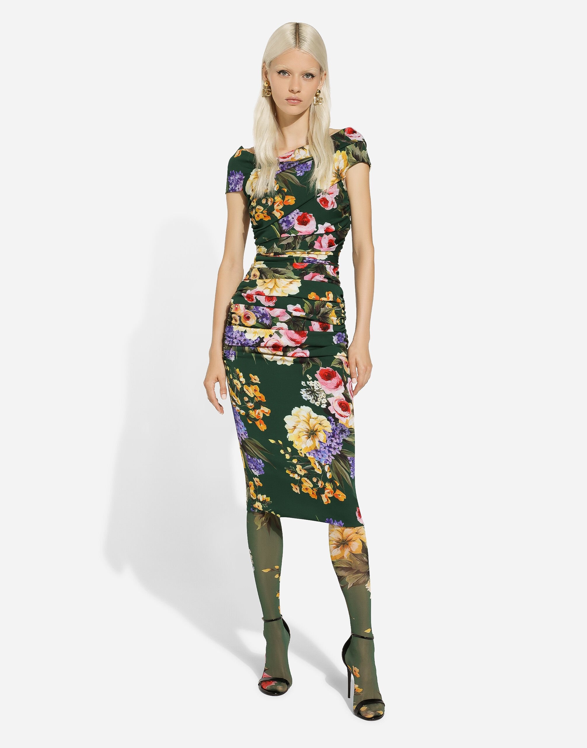 Charmeuse draped sheath dress with garden print - 2