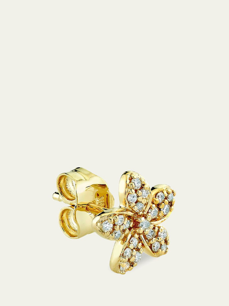 SYDNEY EVAN Yellow Gold Plumeria Diamond Flower Stud Earring, Single outlook