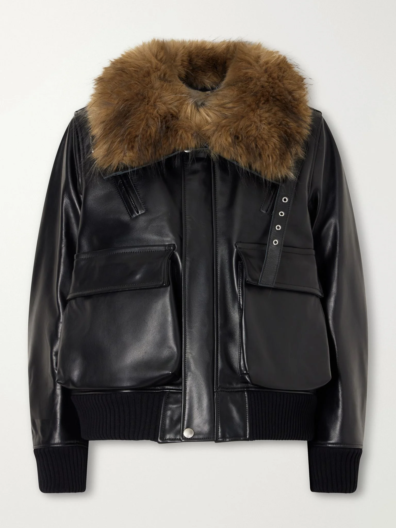Plush-trimmed leather jacket Black - 1