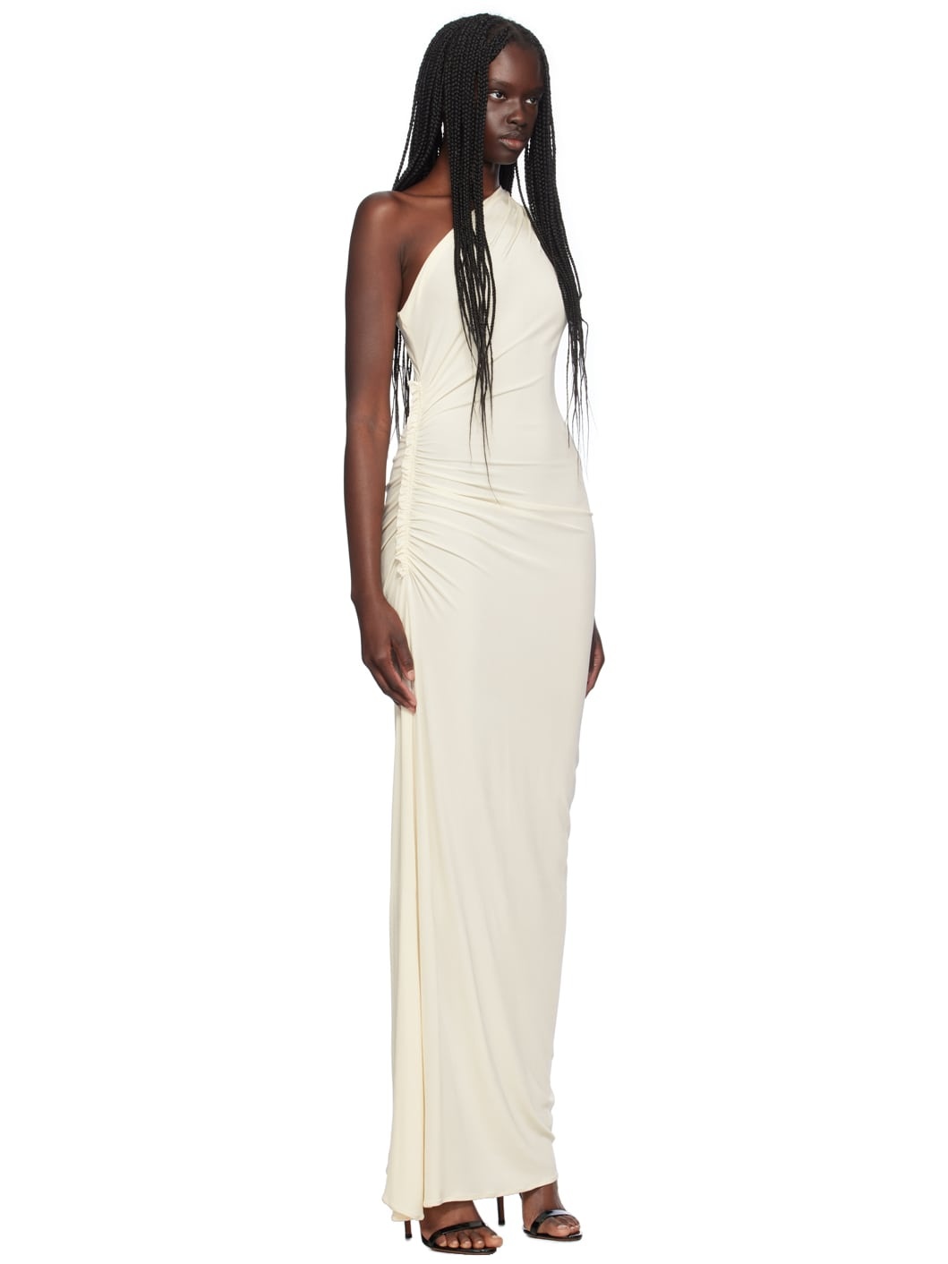 SSENSE Exclusive Off-White Asymmetric Ruched Single-Shoulder Maxi Dress - 2