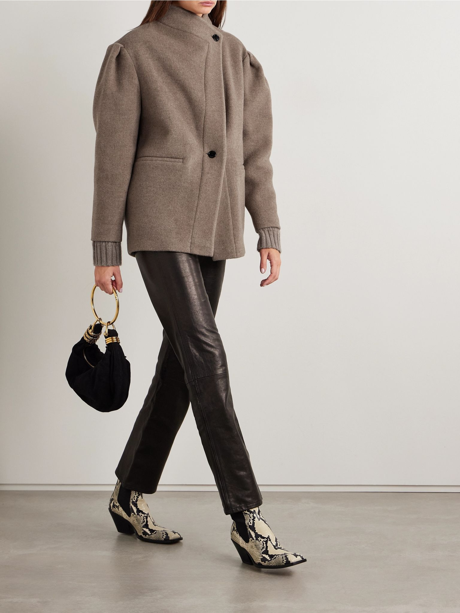 Jabadi asymmetric wool-blend felt coat Brown - 2