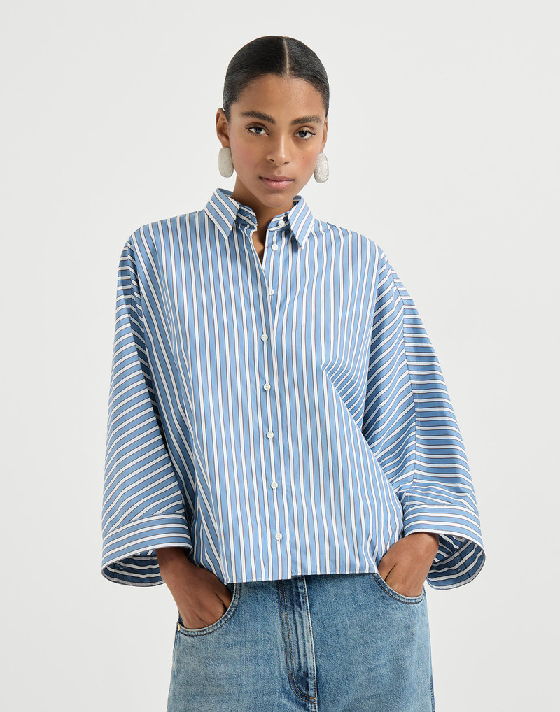 Cotton shadow stripe poplin shirt with monili 2