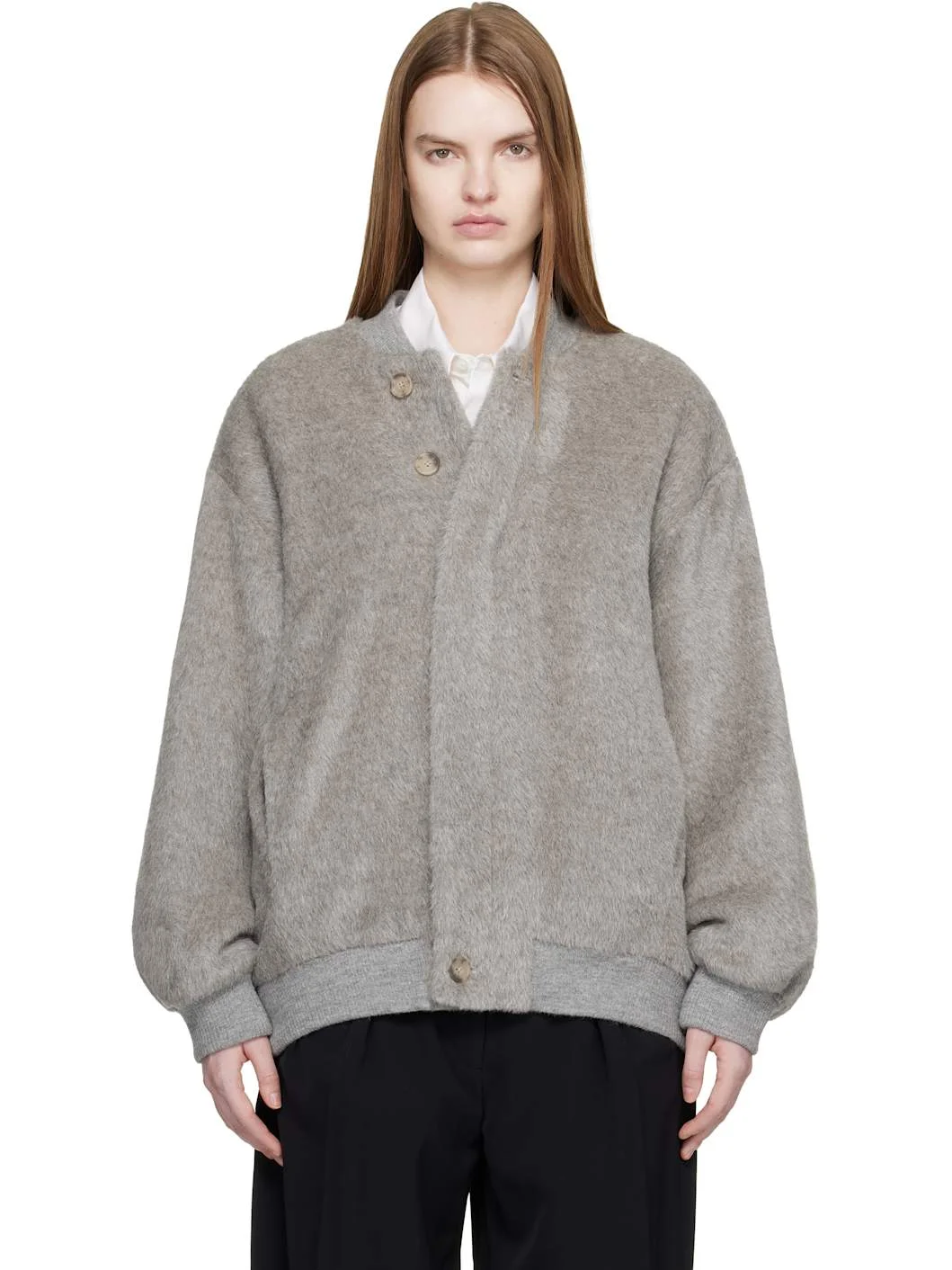 SSENSE Exclusive Gray Brushed Bomber Jacket - 1