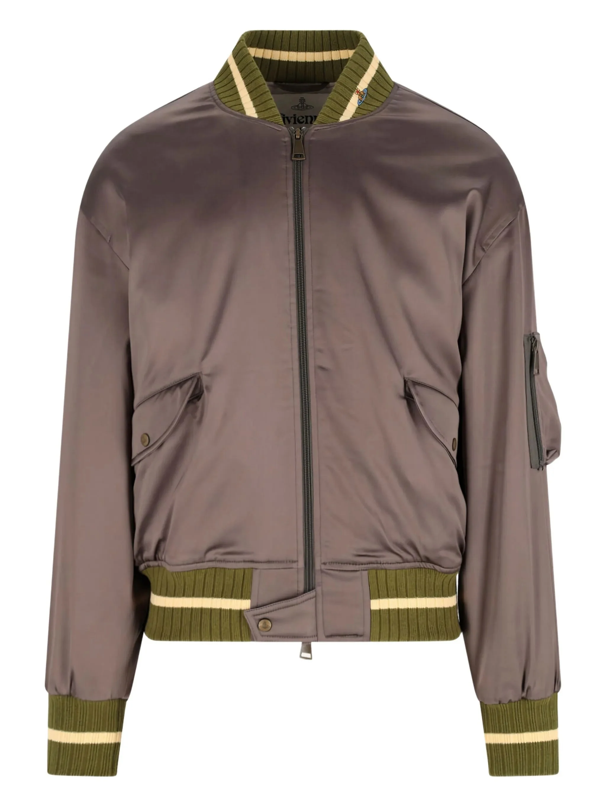 zip-fastening ribbed-trim bomber 재킷 - 1