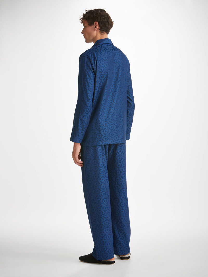 Derek Rose Men's Classic Fit Pyjamas Paris 26 Cotton Jacquard Navy