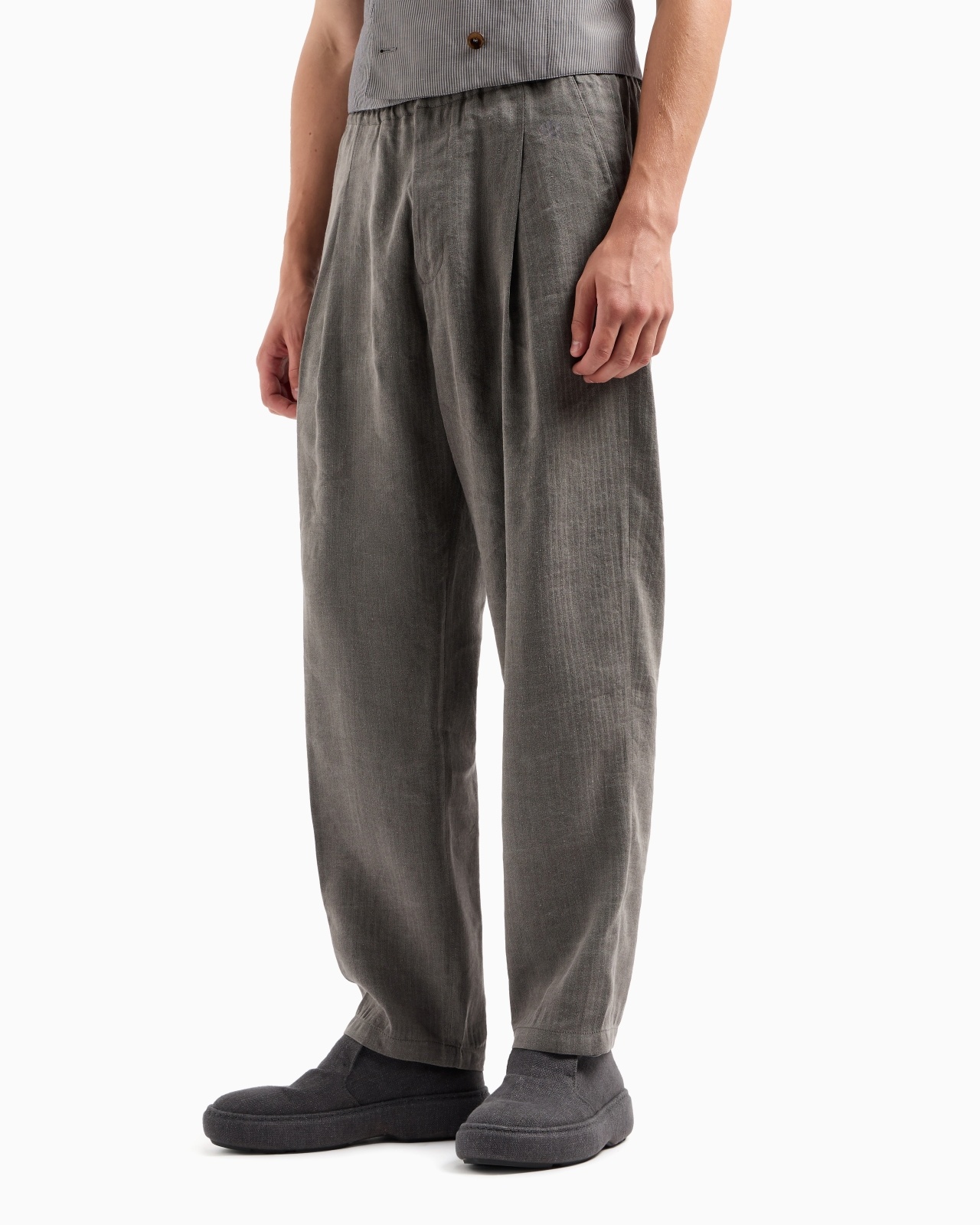 LINEN AND VISCOSE CANVAS SINGLE-PLEAT TROUSERS - 4