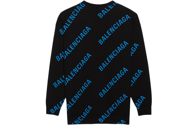 Balenciaga Allover Logo Crewneck Sweater 'Black Blue' 625970T31781165 - 2