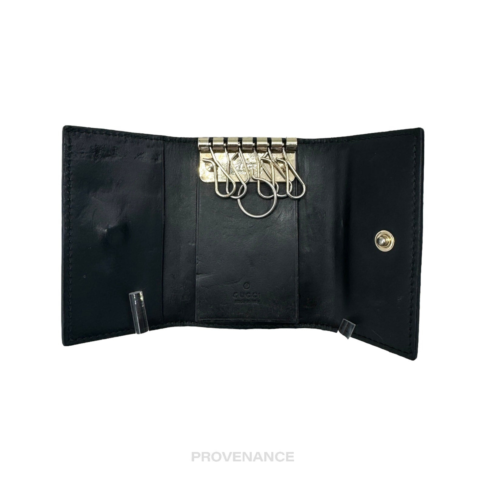 Gucci Bow 6 Key Holder - Black Guccissima Leather Gold - 5