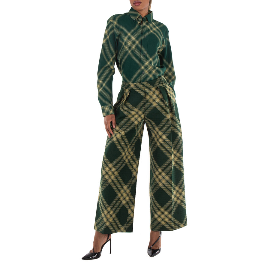 Burberry Wide-Leg Tartan Wool Boyfriend Trousers - 4