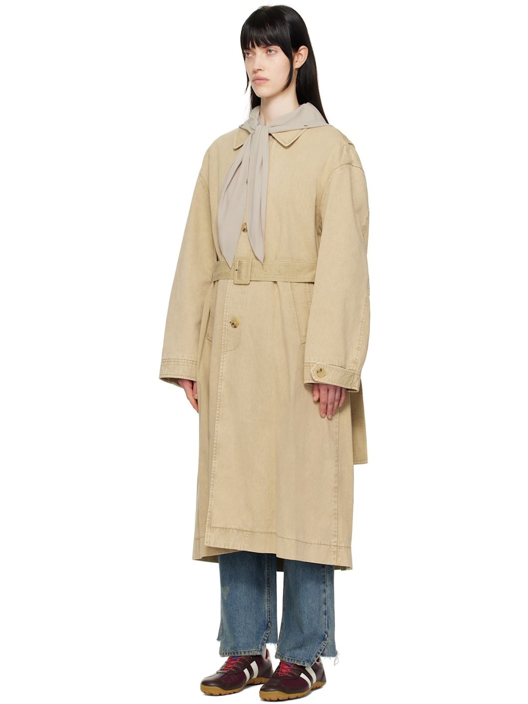 トレンチコート OPEN YY : 25SS / DETACHABLE SCARF TRENCH COAT (BEIGE) OPEN YY Beige Detachable Scarf Trench Coat | REVERSIBLE
