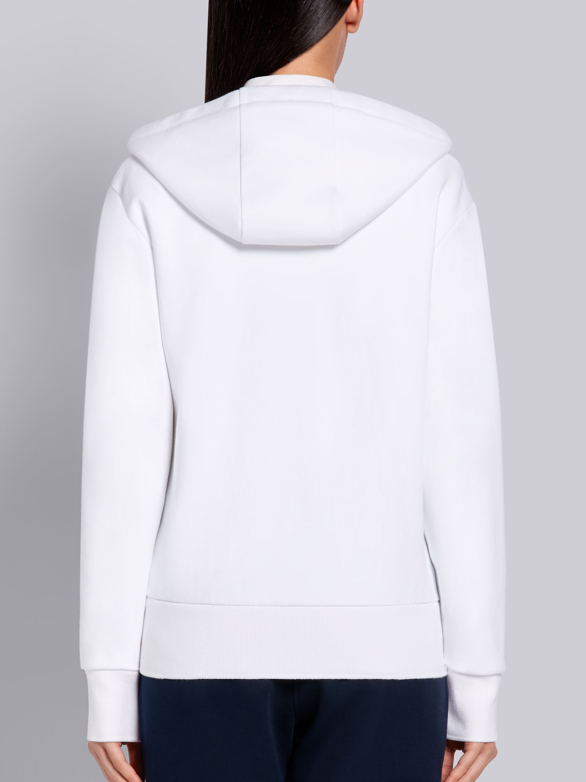 White Compact Double Knit Cotton Zip-up 4-Bar Hoodie - 3