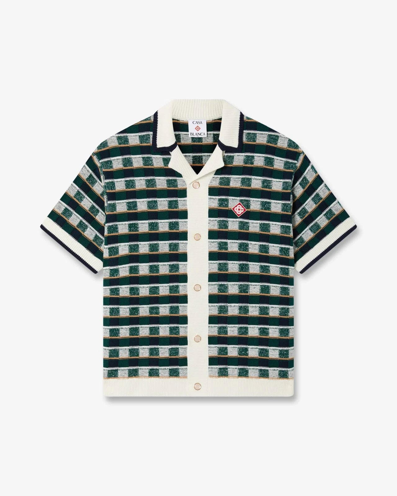 Green Crochet Mosaic Short Sleeve Shirt | Casablanca Paris - 1