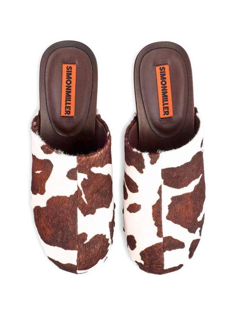 SIMONMILLER Rio cow-print wood clog mules outlook