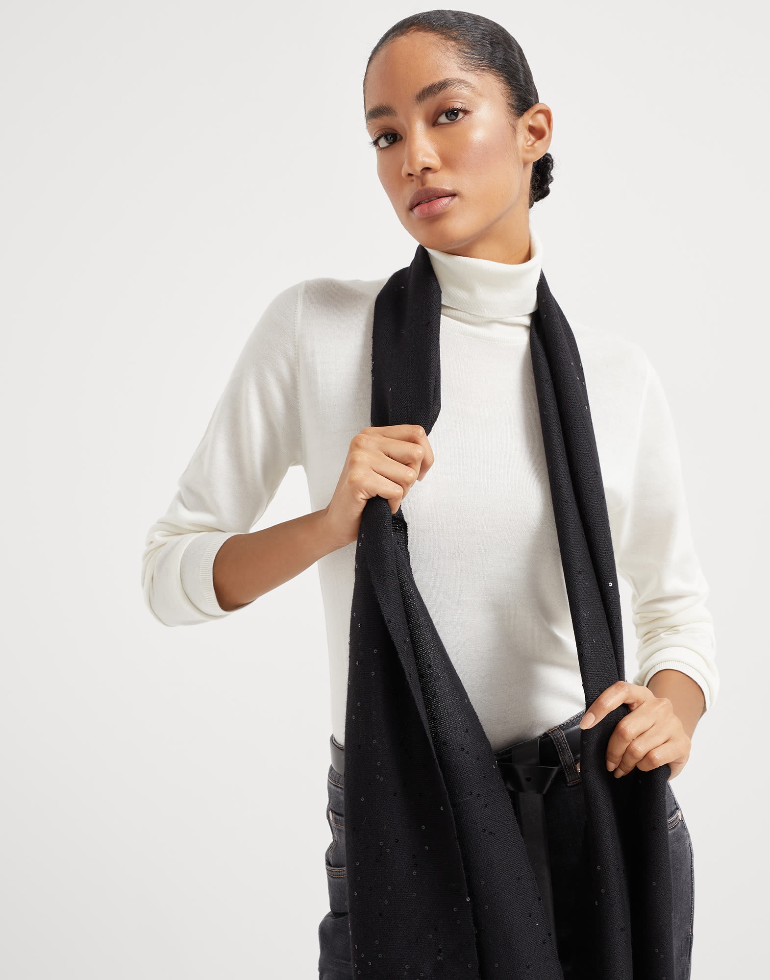 Cashmere and silk diamond yarn scarf - 4