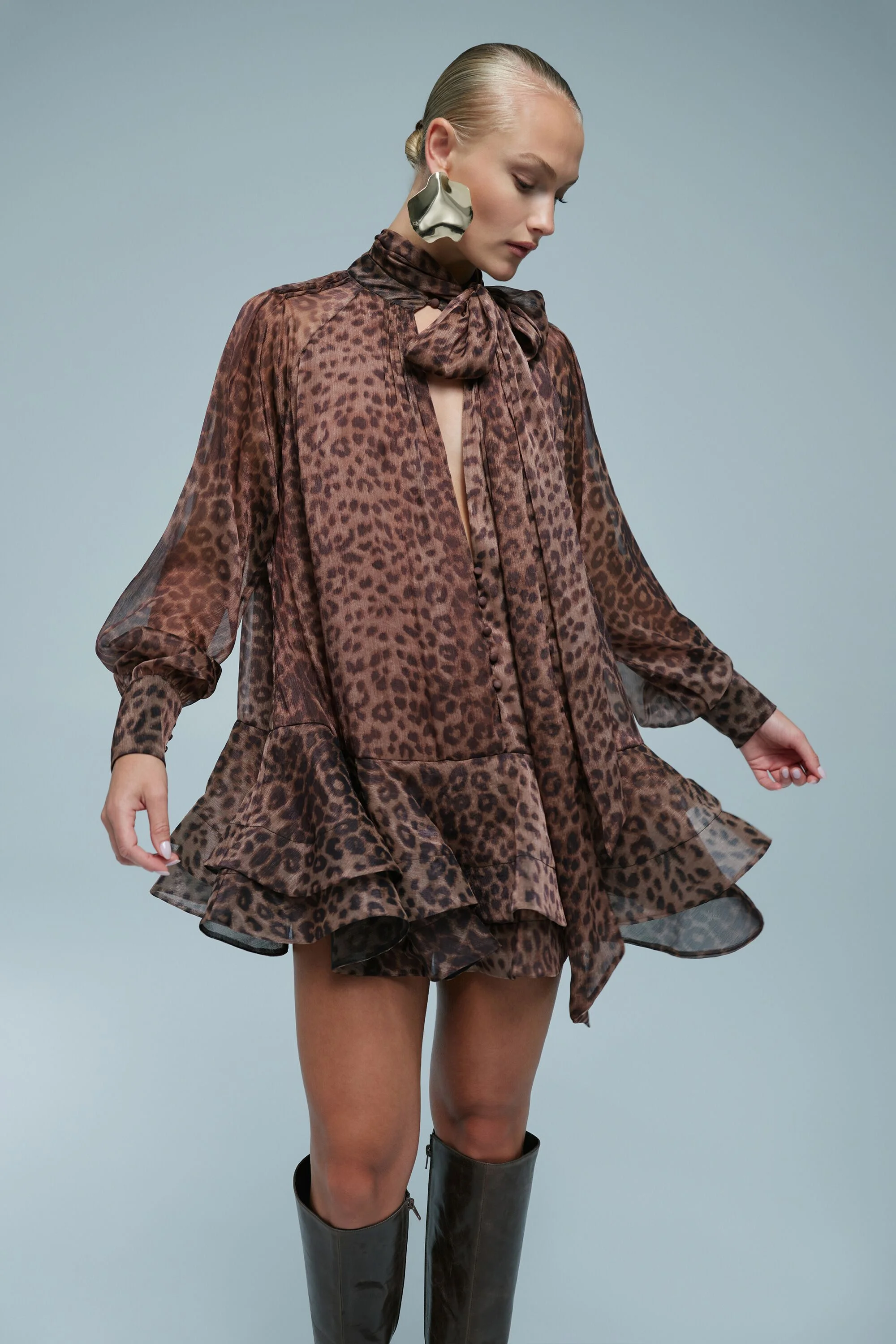 Adrie Babydoll Mini Dress In Leopard - 1