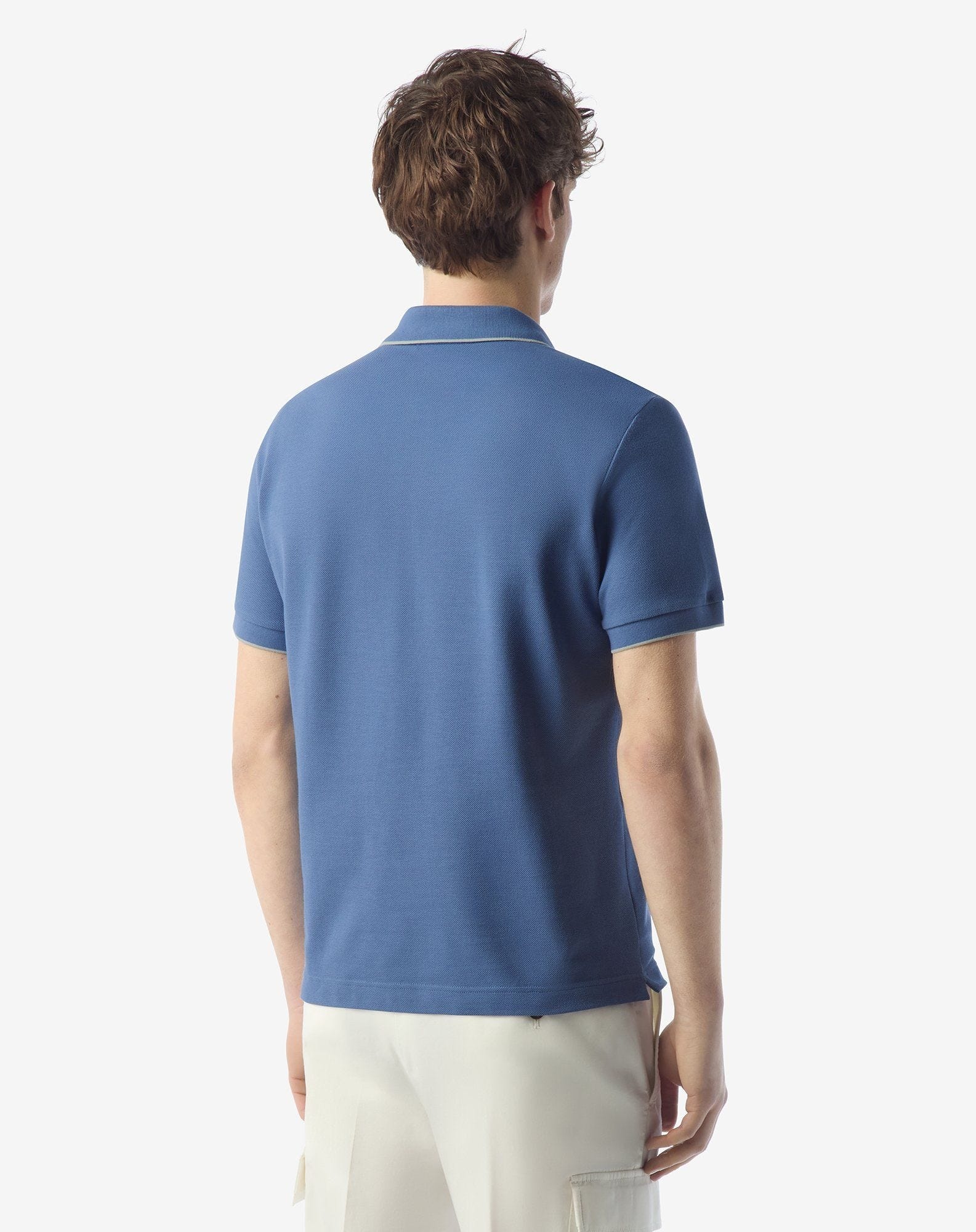 Light blue button-up compact cotton pique polo shirt - 3