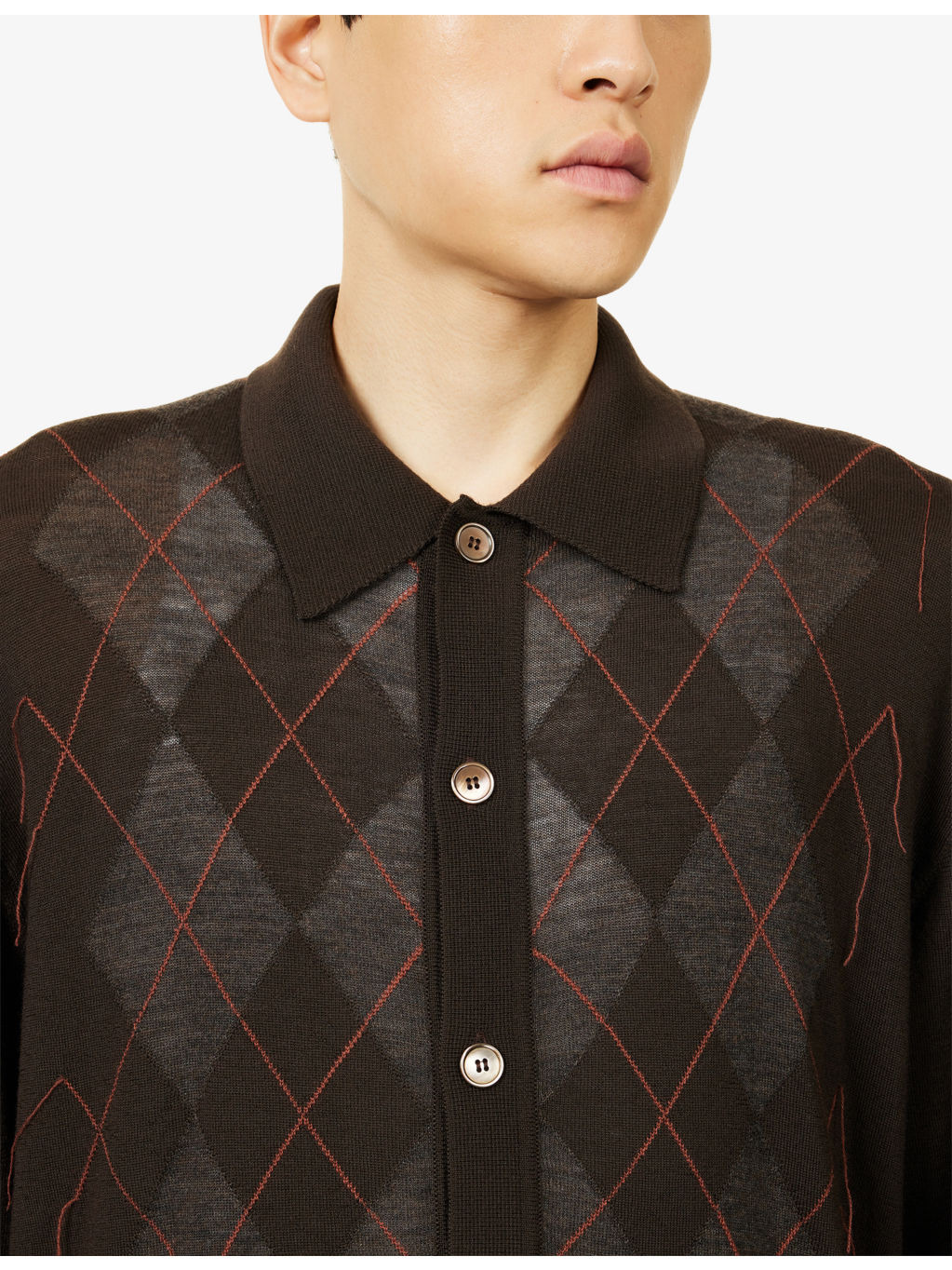Evening Diamond-Stitch Wool Polo Shirt - 5