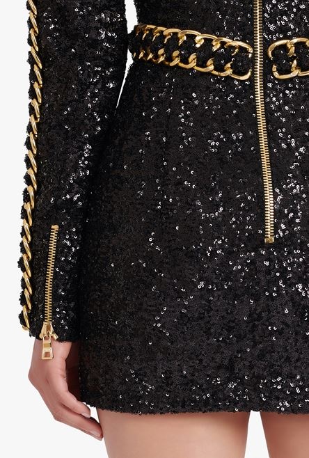 Short black and gold embroidered dress - 10