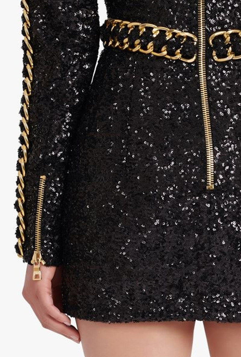 Short black and gold embroidered dress 10