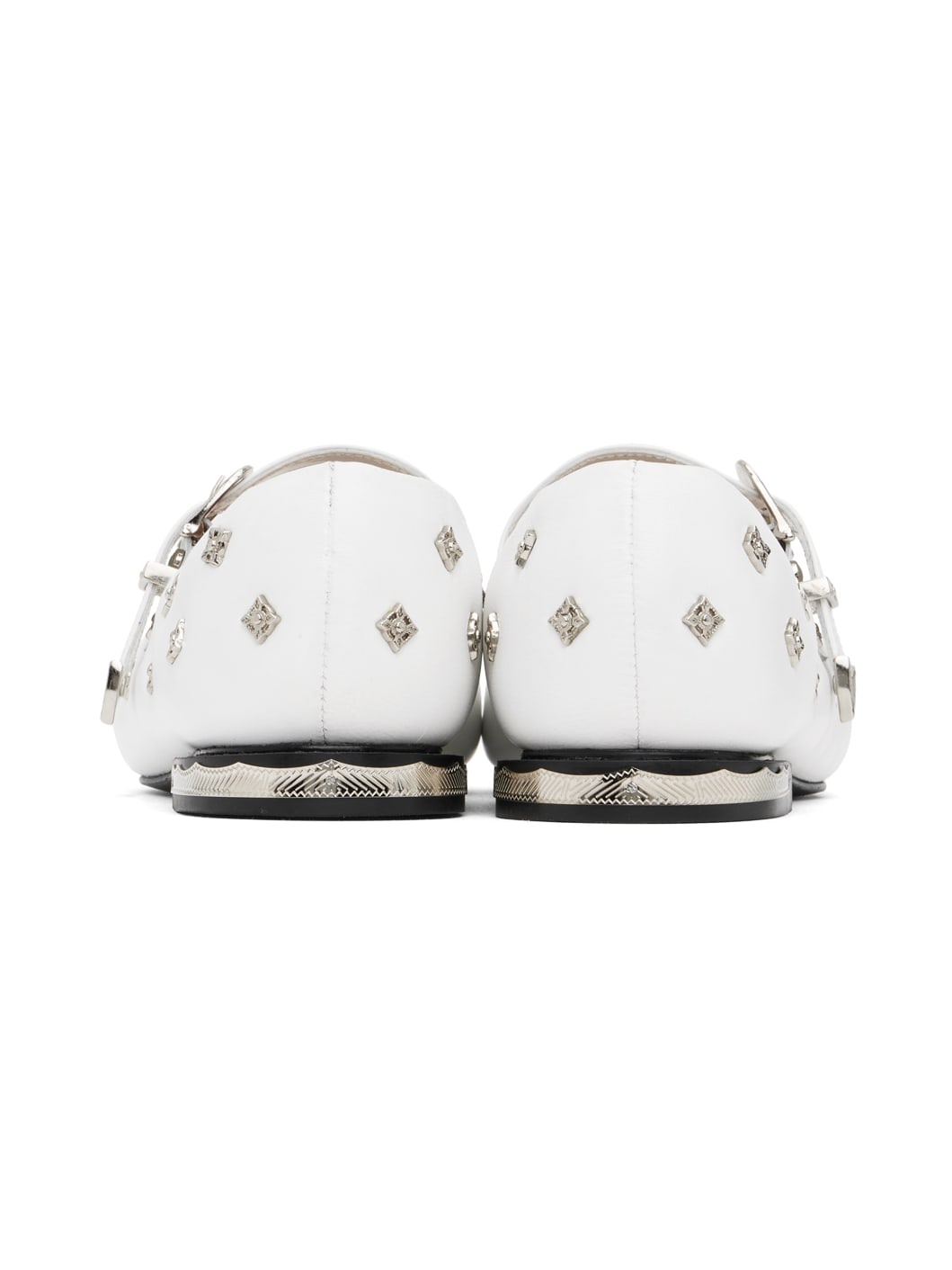 White Soft Leather Mary Jane Ballerina Flats - 2