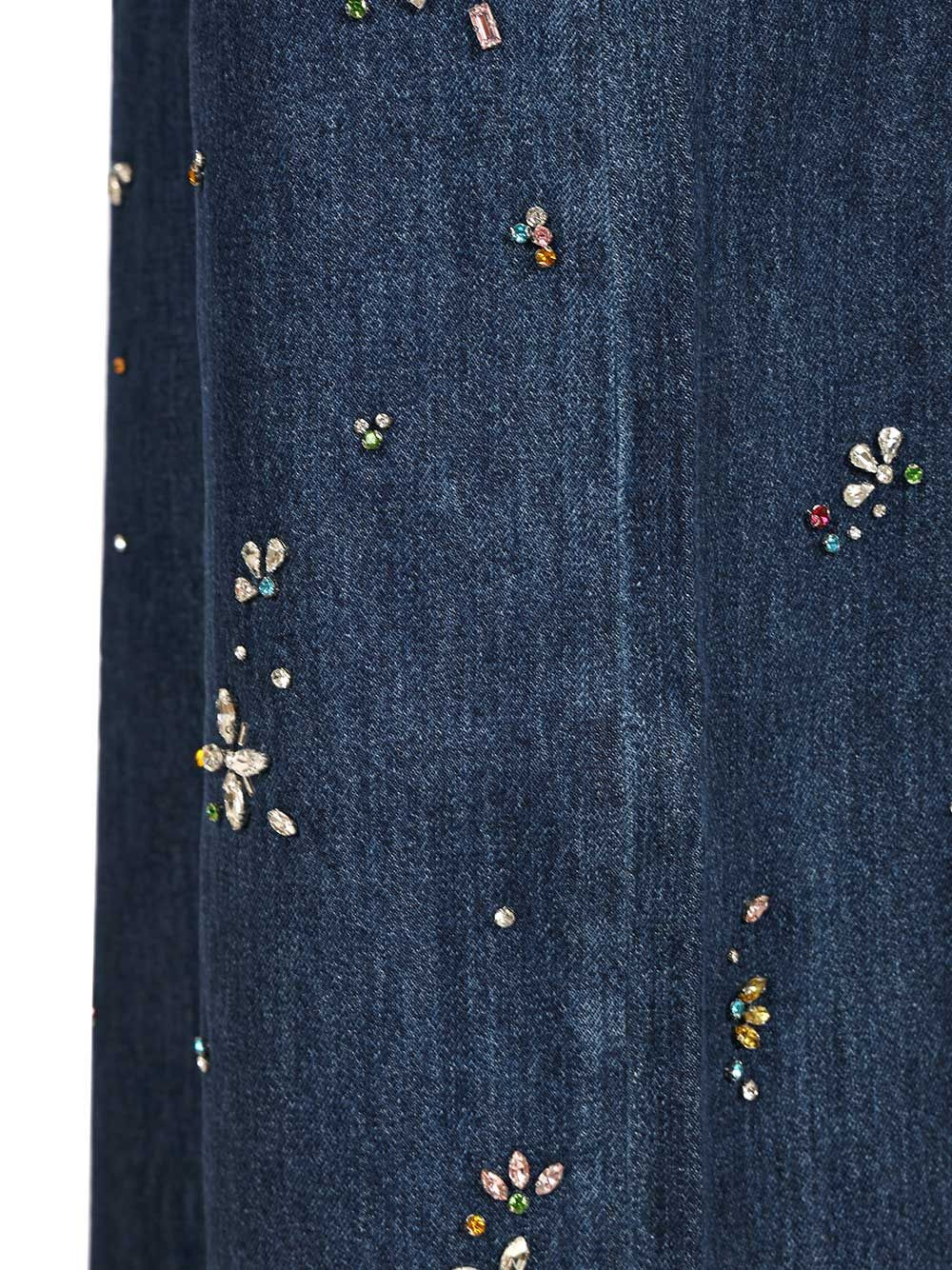 Blue Embellished Wide Leg Jeans Blue - 5